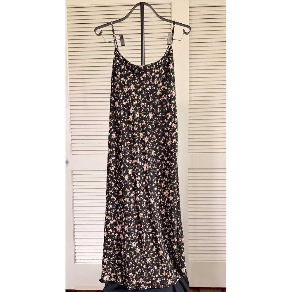 RVCA Floral Cowl Neck Midi Slip Dress Black Peach Size Medium